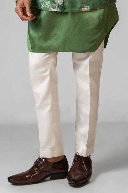 PAARSH_Green Linen, Satin, Organza, Floral Sage Print Kurta Set With Nehru Jacket _Online_at_Aza_Fashions