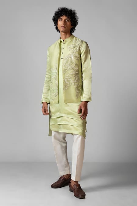 Paarsh Flow Hand Embroidered Kurta Set With Nehru Jacket 