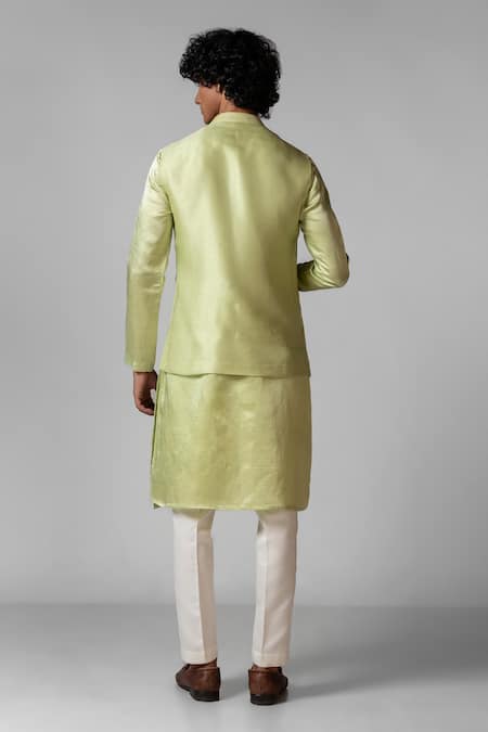 Shop PAARSH Green Linen, Satin, Organza, Cotton Embroidery Hand Kurta Set With Nehru Jacket at Aza Fashions Shop_PAARSH_Green Linen, Satin, Organza, Cotton Embroidery Hand Kurta Set With Nehru Jacket _at_Aza_Fashions
