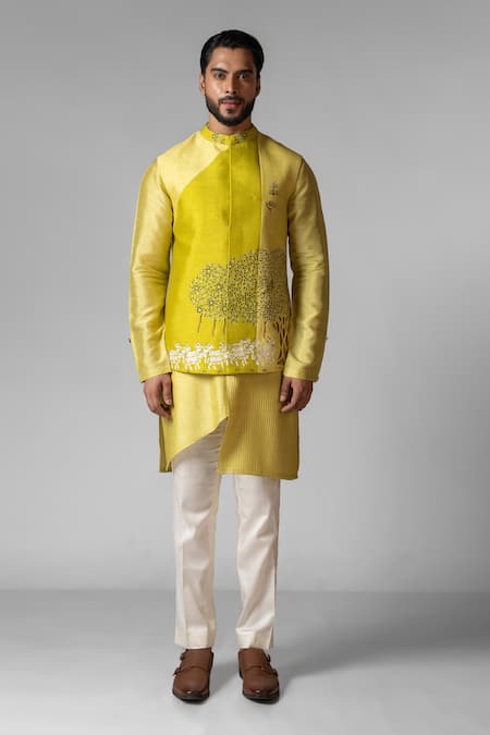 Paarsh Govardhan Hand Embroidered Kurta Set With Nehru Jacket 