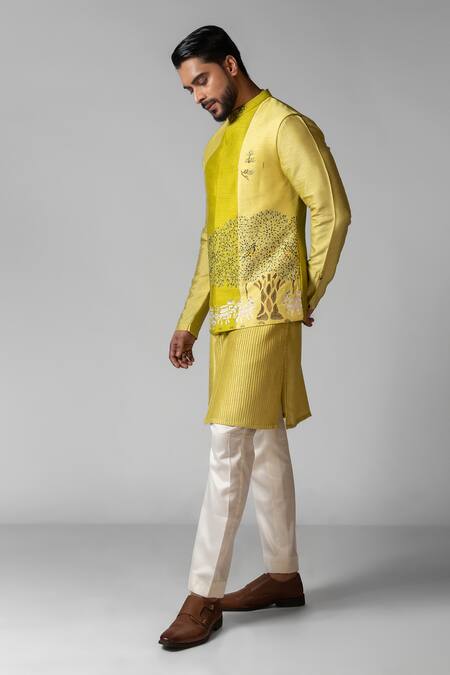 Shop PAARSH Green Bamboo Embroidery Govardhan Hand Kurta Set Online at Aza Fashions Shop_PAARSH_Green Bamboo Embroidery Govardhan Hand Kurta Set _Online_at_Aza_Fashions