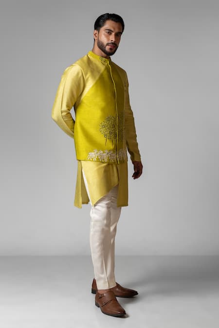 PAARSH Green Bamboo Embroidery Govardhan Hand Kurta Set at Aza Fashions PAARSH_Green Bamboo Embroidery Govardhan Hand Kurta Set _at_Aza_Fashions