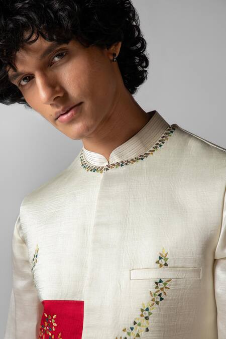 Buy PAARSH Red Linen, Satin, Cotton Elephant Warrior Hand Kurta Set With Nehru Jacket Buy_PAARSH_Red Linen, Satin, Cotton Elephant Warrior Hand Kurta Set With Nehru Jacket