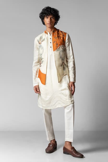 Paarsh Orange Nehru Jacket Organza Hand Embroidered Treehouse Kurta Set With 