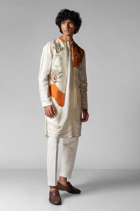 Buy PAARSH Orange Linen, Satin, Cotton, Organza Hand Kurta Set With Nehru Jacket Online at Aza Fashions Buy_PAARSH_Orange Linen, Satin, Cotton, Organza Hand Kurta Set With Nehru Jacket _Online_at_Aza_Fashions