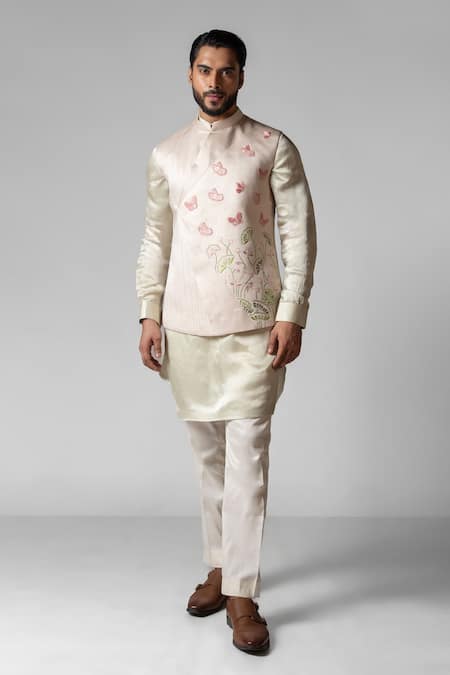 Paarsh Hand Embroidered Kurta Set With Overlapping Nehru Jacket 