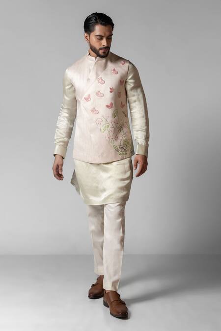 PAARSH Ivory Linen, Satin, Cotton, Organza Cut Work, Hand Kurta Set And Nehru Jacket Online at Aza Fashions PAARSH_Ivory Linen, Satin, Cotton, Organza Cut Work, Hand Kurta Set And Nehru Jacket _Online_at_Aza_Fashions