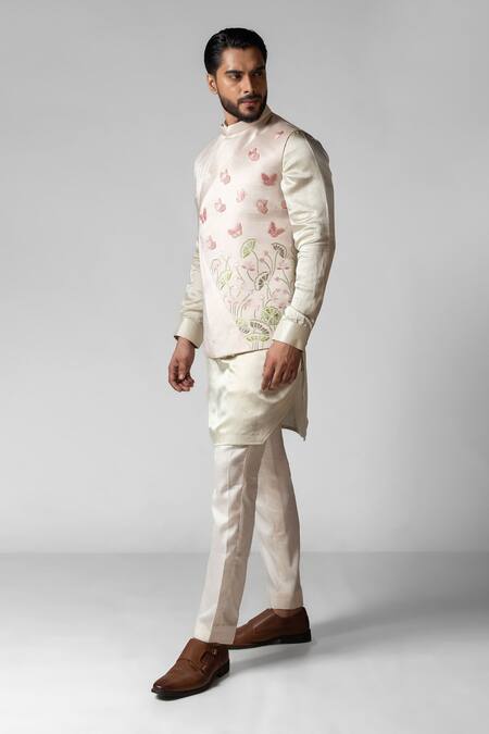 PAARSH Ivory Linen, Satin, Cotton, Organza Cut Work, Hand Kurta Set And Nehru Jacket at Aza Fashions PAARSH_Ivory Linen, Satin, Cotton, Organza Cut Work, Hand Kurta Set And Nehru Jacket _at_Aza_Fashions