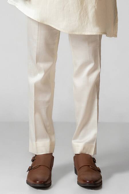 PAARSH_Yellow Linen, Satin, Cotton, Radha Krishna Hand Kurta Set With Nehru Jacket _Online_at_Aza_Fashions