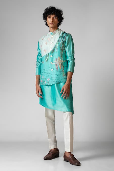 Paarsh Resham Hand Embroidered Kurta Set With Nehru Jacket 