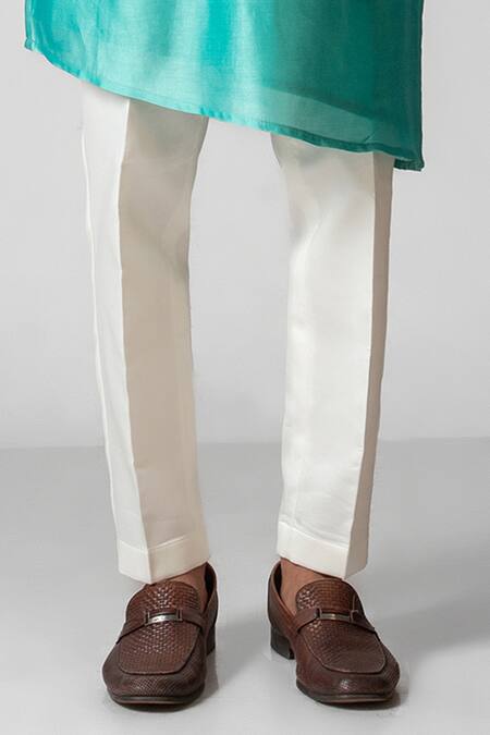 PAARSH_Blue Chanderi, Organza, Cotton Embroidery Hand Aqua Kurta Set _Online_at_Aza_Fashions