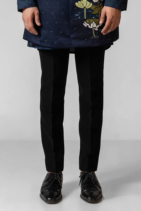 PAARSH_Blue Linen, Cotton, Organza Embroidery, Hand Navy Kurta Set And Nehru Jacket _Online_at_Aza_Fashions