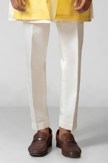 PAARSH_Yellow Linen, Satin, Organza, Cotton Cut Work, Flying Birds Hand Kurta Set _Online_at_Aza_Fashions