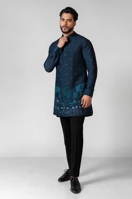 PAARSH Blue Bamboo, Organza, Cotton Embroidery, Cut Work Mathura Hand Kurta Set at Aza Fashions PAARSH_Blue Bamboo, Organza, Cotton Embroidery, Cut Work Mathura Hand Kurta Set _at_Aza_Fashions