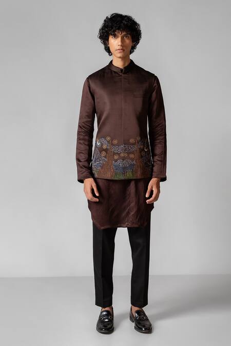 Buy PAARSH Brown Linen, Satin, Cotton, Organza Embroidery Starry Night Hand Kurta Set Online at Aza Fashions Buy_PAARSH_Brown Linen, Satin, Cotton, Organza Embroidery Starry Night Hand Kurta Set _Online_at_Aza_Fashions