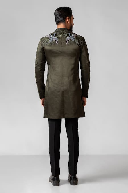 PAARSH Passerine Bird Embroidered Achkan With Pant 
