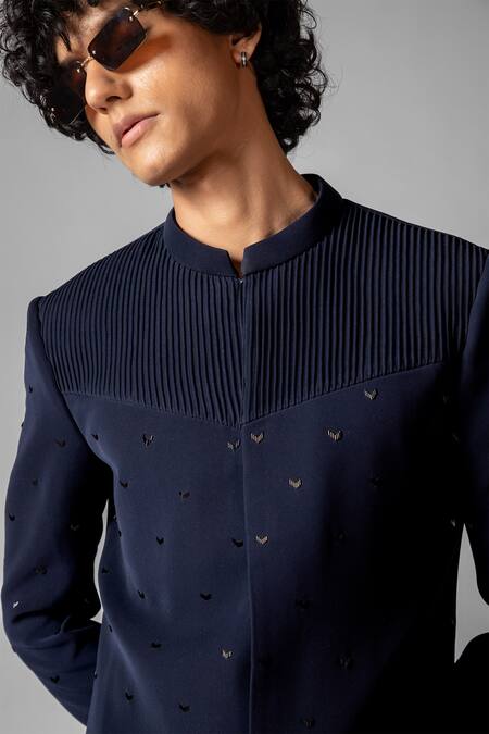 PAARSH_Blue Lycra Diamonds, Embroidery Macaow Achkan With Pant _at_Aza_Fashions