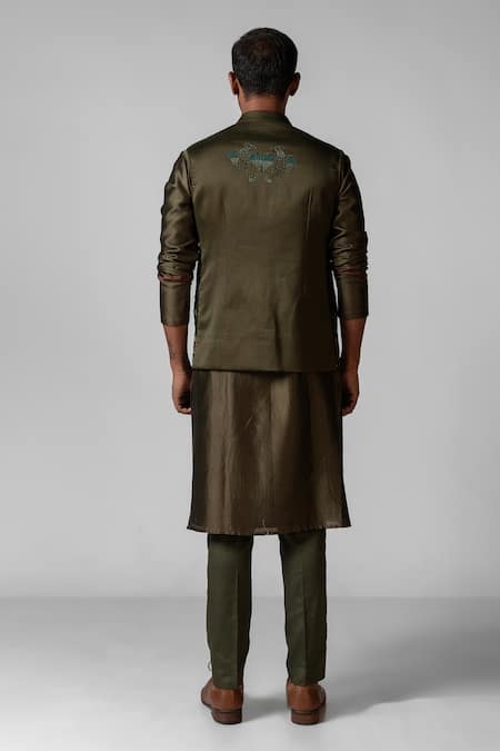 PAARSH Floral Embroidered Nehru Jacket & Pant Set 