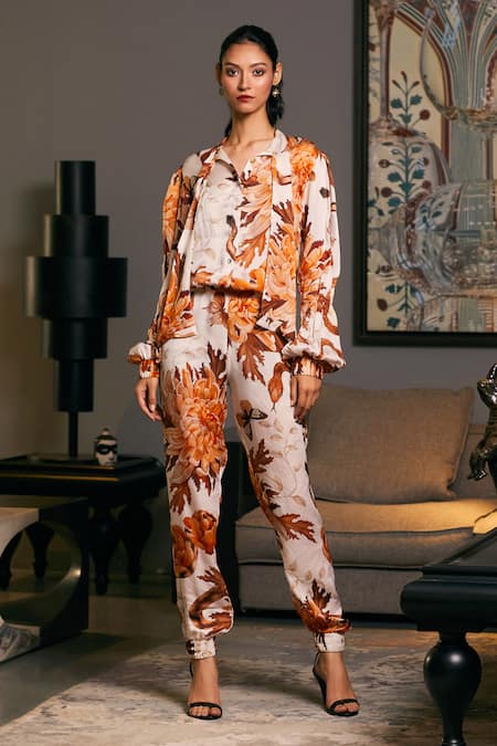 Siddartha Tytler Chrysanthemum Print Shirt With Jogger 