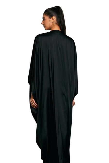 Siddartha Tytler Black Lycra, Satin Crystals Split V-neck Embellished Bodice Kaftan at Aza Fashions Siddartha Tytler_Black Lycra, Satin Crystals Split V-neck Embellished Bodice Kaftan _at_Aza_Fashions