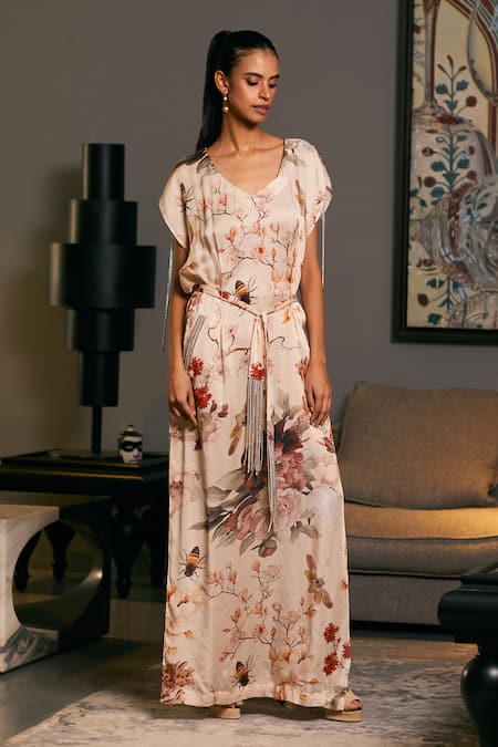 Siddartha Tytler Floral Bee Print Slit Kaftan 