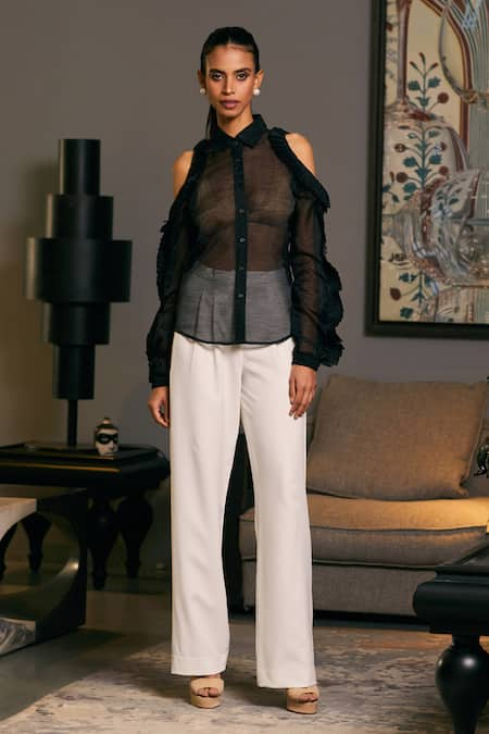 Siddartha Tytler Sheer Cold Shoulder Shirt 