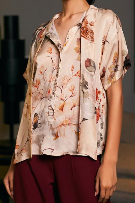 Buy_Siddartha Tytler_Beige Embroidery Floral Bee Print Shirt _Online_at_Aza_Fashions
