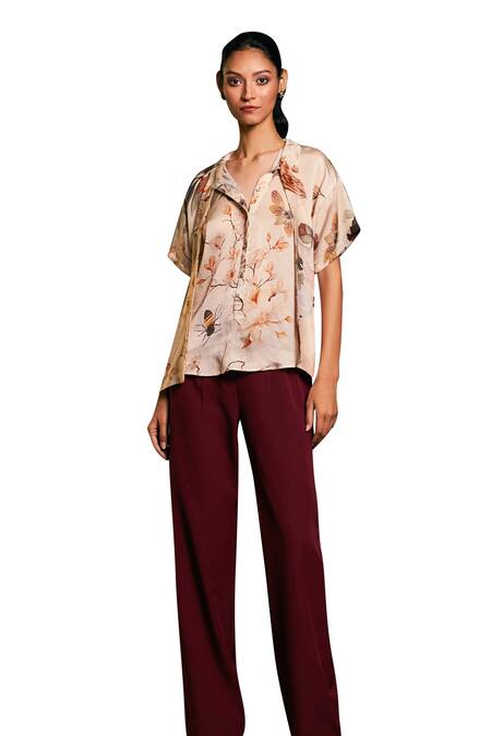 Shop_Siddartha Tytler_Beige Embroidery Floral Bee Print Shirt _Online_at_Aza_Fashions