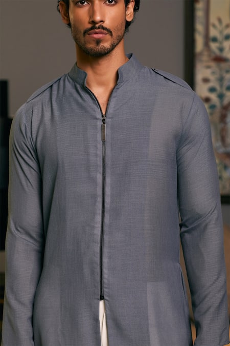 Buy Siddartha Tytler Grey Linen Plain Draped Kurta Online at Aza Fashions Buy_Siddartha Tytler_Grey Linen Plain Draped Kurta _Online_at_Aza_Fashions