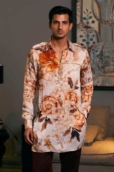 Siddartha Tytler Moth & Floral Print Kurta 