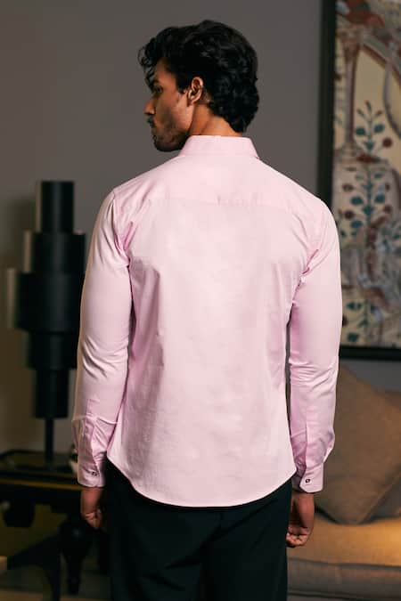 Shop_Siddartha Tytler_Pink Cotton Satin Embroidery Placement Full Sleeve Shirt _at_Aza_Fashions