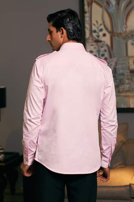 Shop_Siddartha Tytler_Pink Cotton Satin Solid Collared Military Shirt _at_Aza_Fashions