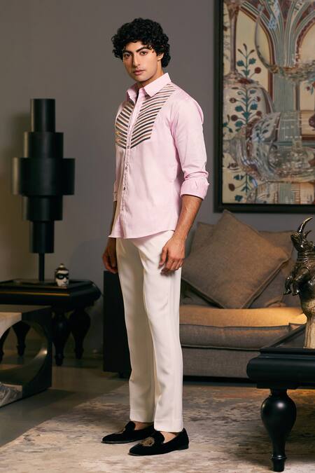 Buy Siddartha Tytler Pink Cotton Satin Embroidery Plain Collared Shirt Online at Aza Fashions Buy_Siddartha Tytler_Pink Cotton Satin Embroidery Plain Collared Shirt _Online_at_Aza_Fashions
