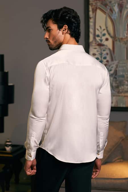 Shop Siddartha Tytler Ivory Lycra, Satin Sequins, Beads Yoke Embroidered Shirt at Aza Fashions Shop_Siddartha Tytler_Ivory Lycra, Satin Sequins, Beads Yoke Embroidered Shirt _at_Aza_Fashions