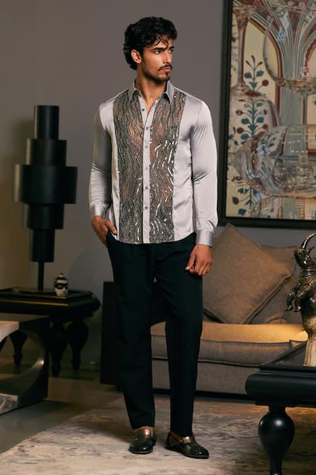 Siddartha Tytler Panel Beads Embroidered Shirt 