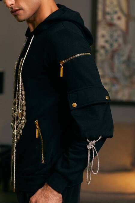 Siddartha Tytler_Black Fleece Crystals Embroidered Jumper _Online_at_Aza_Fashions