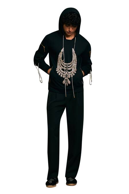 Buy_Siddartha Tytler_Black Fleece Crystals Embroidered Jumper _Online_at_Aza_Fashions