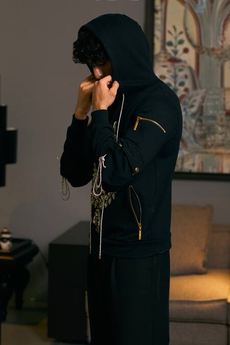 Shop_Siddartha Tytler_Black Fleece Crystals Embroidered Jumper _Online_at_Aza_Fashions