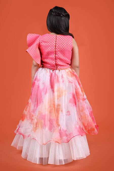 Shop Tutus By Tutu White Brocade Tie Dye Lehenga With Blouse at Aza Fashions Shop_Tutus By Tutu_White Brocade Tie Dye Lehenga With Blouse_at_Aza_Fashions