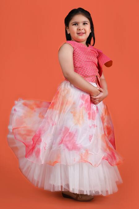 Tutus By Tutu White Brocade Tie Dye Lehenga With Blouse Online at Aza Fashions Tutus By Tutu_White Brocade Tie Dye Lehenga With Blouse_Online_at_Aza_Fashions