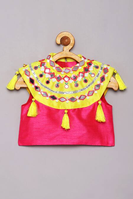 Tutus By Tutu Pink Raw Silk Embroidered Mirror Work Top With Draped Skirt Online at Aza Fashions Tutus By Tutu_Pink Raw Silk Embroidered Mirror Work Top With Draped Skirt_Online_at_Aza_Fashions