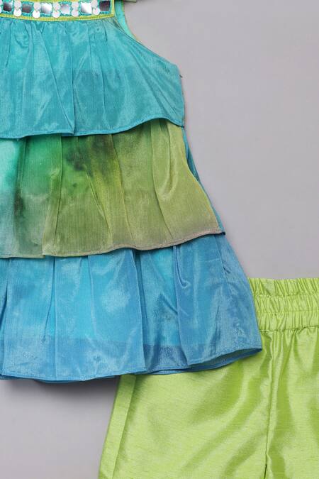 Shop_Tutus By Tutu_Green Chiffon Printed Abstract Tiered Kurta Sharara Set_Online_at_Aza_Fashions