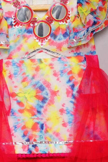 Buy_Tutus By Tutu_Pink Georgette Embroidered Mirror Work Tie Dye Dress With Trail_Online_at_Aza_Fashions