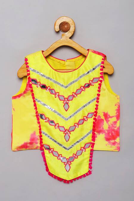 Tutus By Tutu_Yellow Flat Silk Embroidered Mirror Work Tie Dye Top With Sharara_Online_at_Aza_Fashions