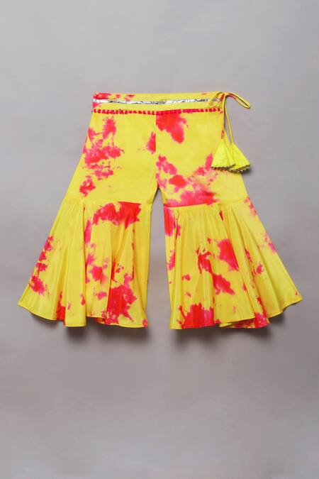 Buy_Tutus By Tutu_Yellow Flat Silk Embroidered Mirror Work Tie Dye Top With Sharara_Online_at_Aza_Fashions