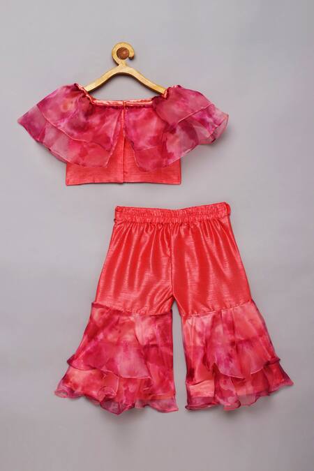 Shop Tutus By Tutu Pink Flat Silk Embroidered Mirror Work Off Shoulder Top With Sharara at Aza Fashions Shop_Tutus By Tutu_Pink Flat Silk Embroidered Mirror Work Off Shoulder Top With Sharara_at_Aza_Fashions