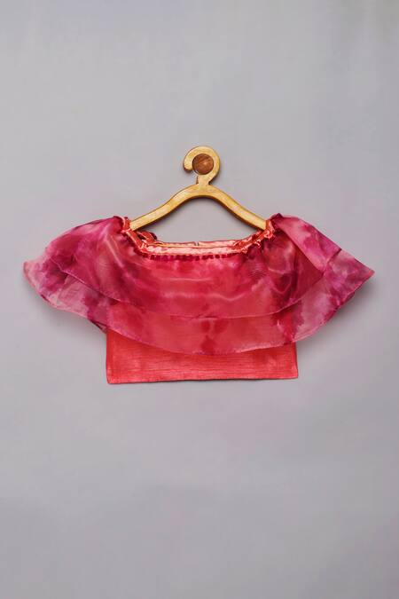 Tutus By Tutu Pink Flat Silk Embroidered Mirror Work Off Shoulder Top With Sharara Online at Aza Fashions Tutus By Tutu_Pink Flat Silk Embroidered Mirror Work Off Shoulder Top With Sharara_Online_at_Aza_Fashions