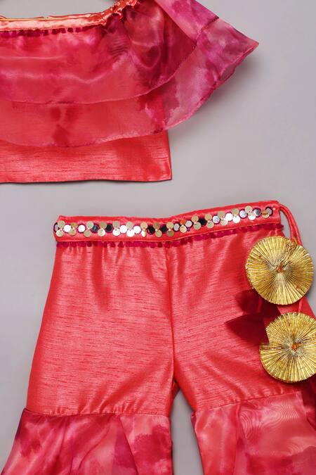 Shop Tutus By Tutu Pink Flat Silk Embroidered Mirror Work Off Shoulder Top With Sharara Online at Aza Fashions Shop_Tutus By Tutu_Pink Flat Silk Embroidered Mirror Work Off Shoulder Top With Sharara_Online_at_Aza_Fashions