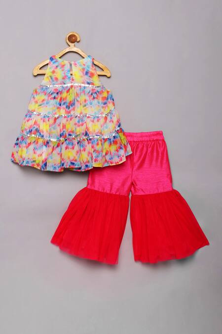 Shop Tutus By Tutu Multi Color Georgette Embroidered Mirror Work Tie Dye Kurta With Sharara at Aza Fashions Shop_Tutus By Tutu_Multi Color Georgette Embroidered Mirror Work Tie Dye Kurta With Sharara_at_Aza_Fashions