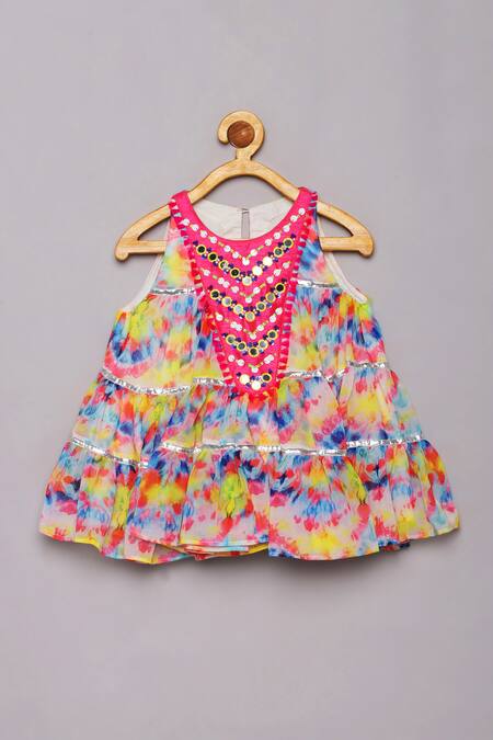 Tutus By Tutu Multi Color Georgette Embroidered Mirror Work Tie Dye Kurta With Sharara Online at Aza Fashions Tutus By Tutu_Multi Color Georgette Embroidered Mirror Work Tie Dye Kurta With Sharara_Online_at_Aza_Fashions